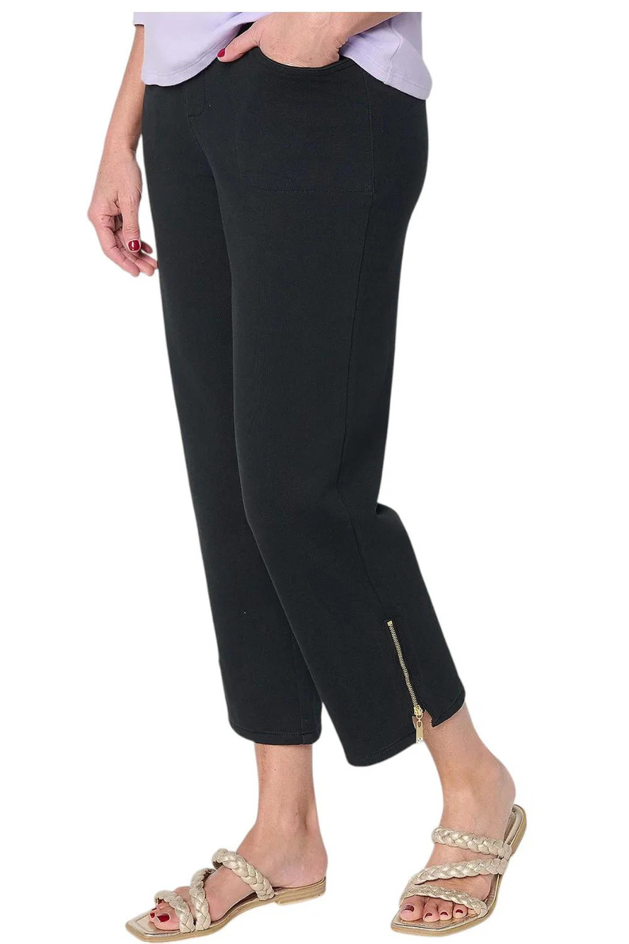 Quacker Factory Women`s DreamJeannes Glam Zipper Ankle Pant Black - Regular